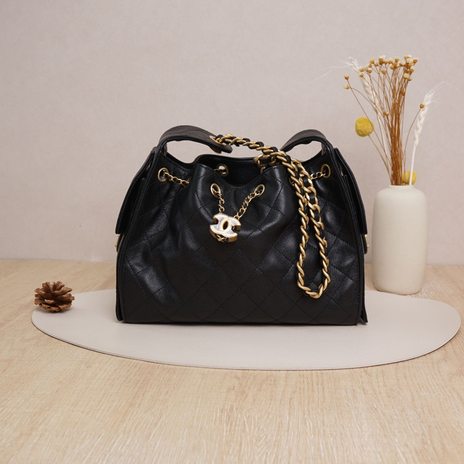 95新 Chanel/香奈儿 香奈儿25bag小号黑金荔枝牛芯片款/DS045202