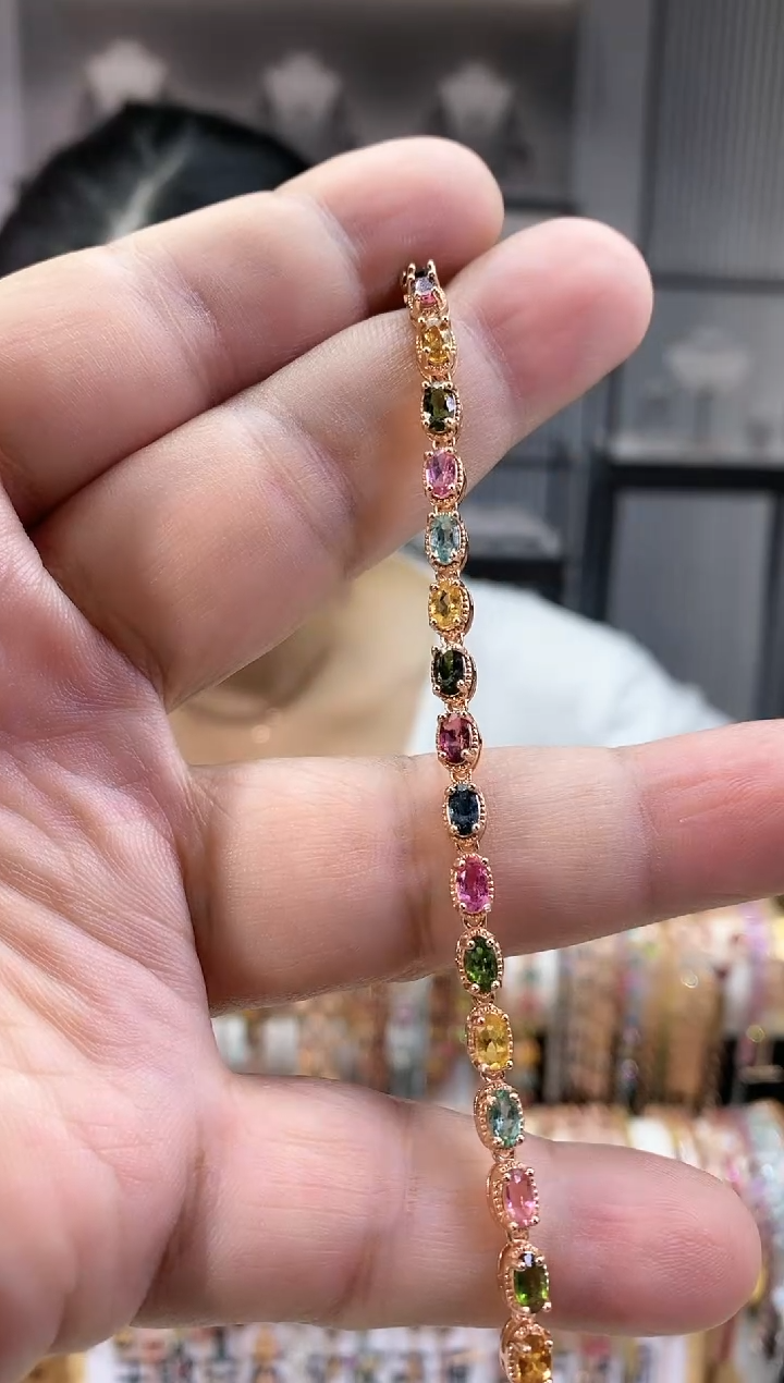 银S925镶嵌手链碧玺354354354345354