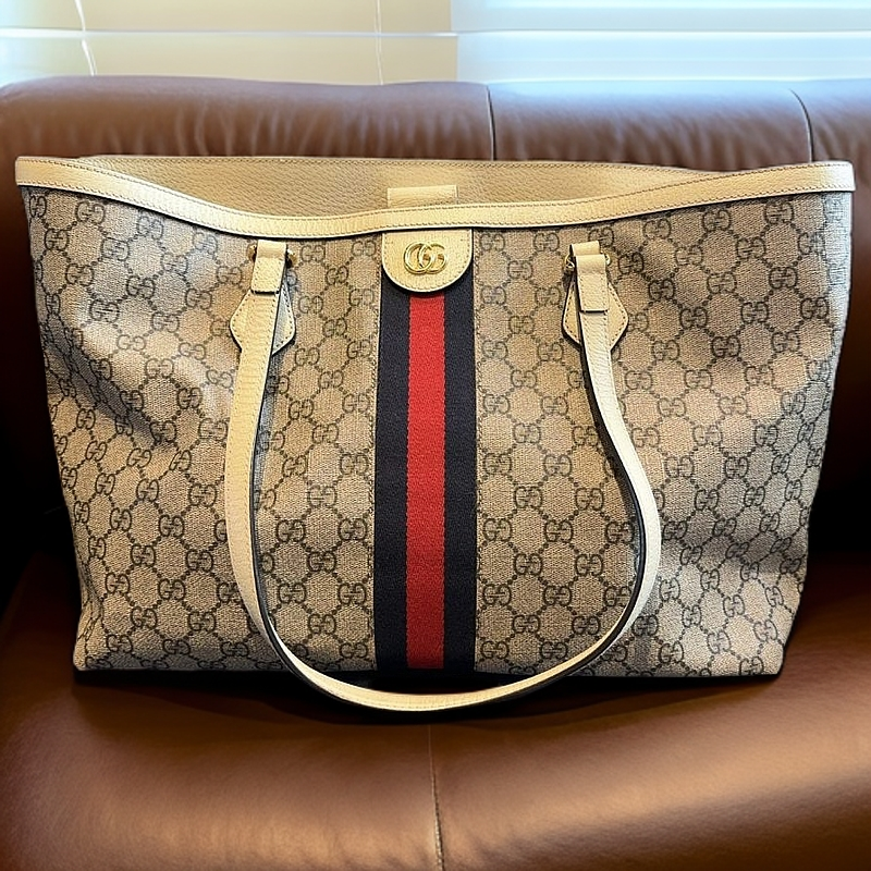 95新 GUCCI/古驰  老花红蓝条纹托特 1259 2806 