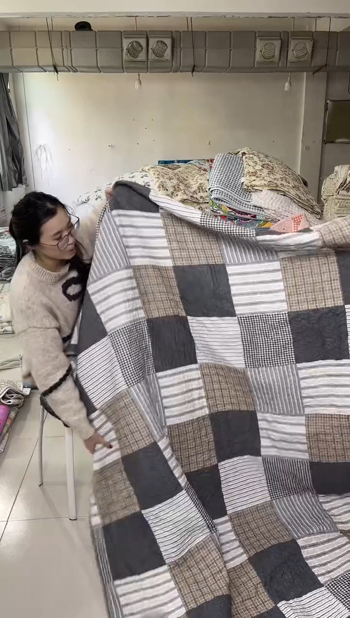 棉200*230咖色格子瑕疵