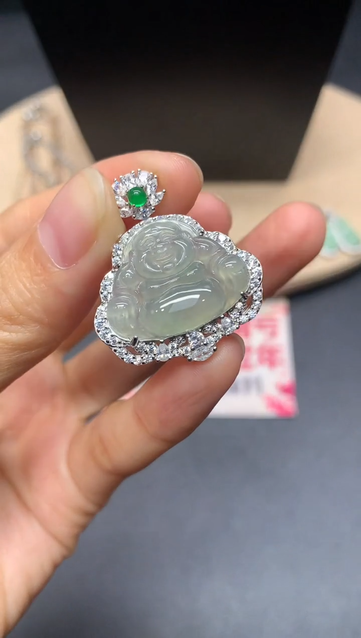 【闪购商品】翡翠吊坠(不含链)银S925镶嵌佛公【多样性发其一】