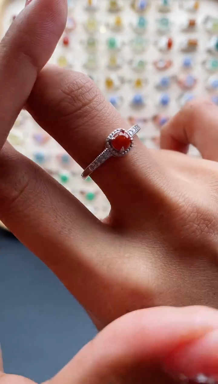 【闪购商品】翡翠戒指银S925镶嵌缅甸天然A货翡翠333 3+6