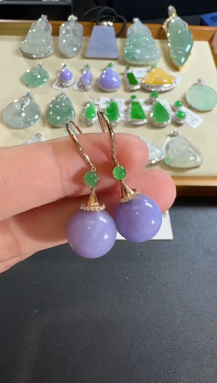 【闪购商品】翡翠耳饰18K金镶嵌【源头工厂】钻石镶嵌