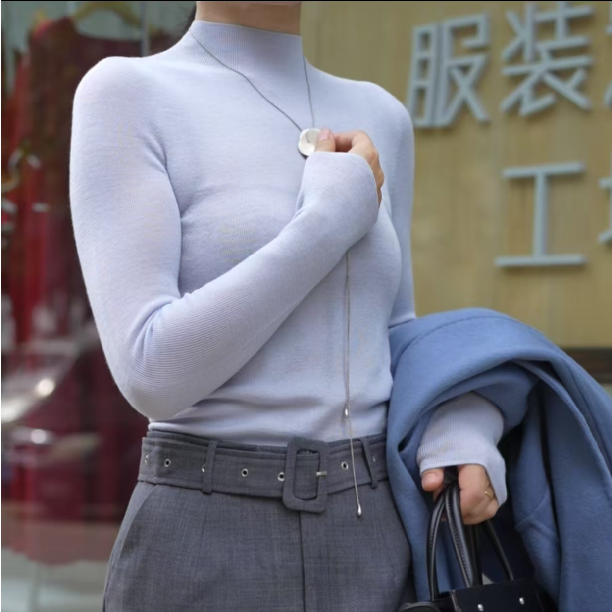 雅莲玺秋季新款半高领羊毛小衫羊毛衫