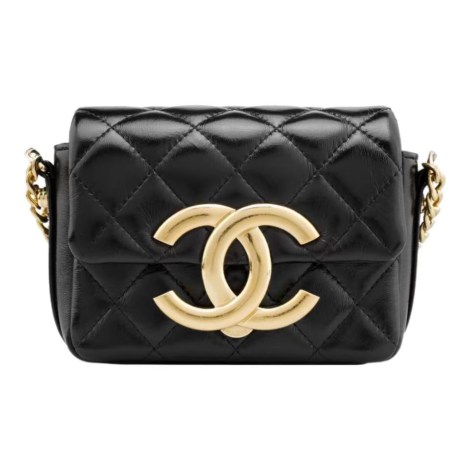 95新 Chanel/香奈儿 23P复古大logo黑金mini方胖子芯片款