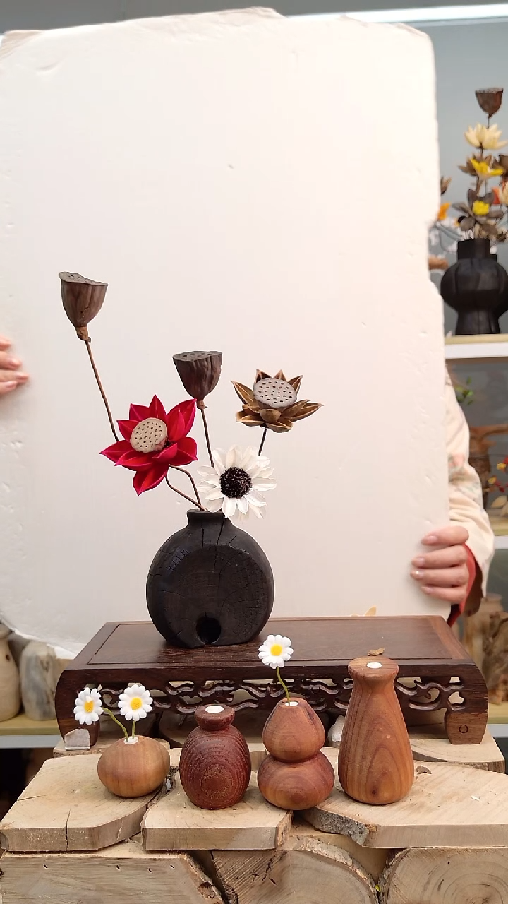 木实木花瓶配花一套