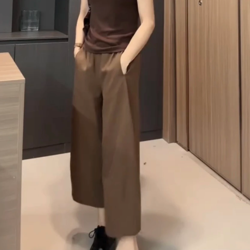 胖mm时尚百搭高腰显瘦阔腿休闲裤2025薄款简约气质八分直筒奶奶裤