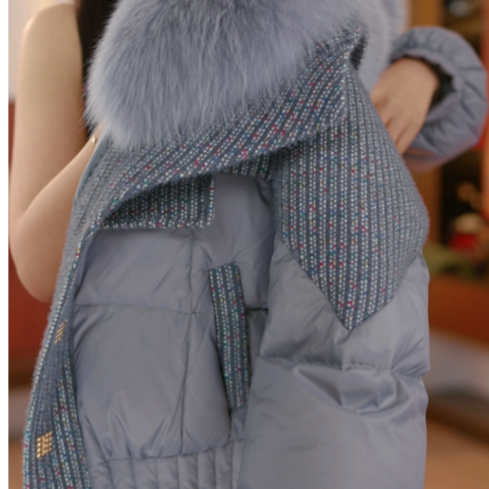 【思思拼接羽绒服】气质时尚保暖百搭保暖洋气纯色大毛领女士羽绒服