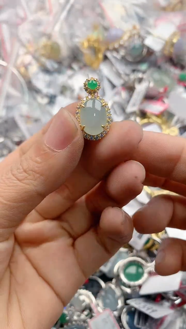 银S925镶嵌戒指翡翠666              8