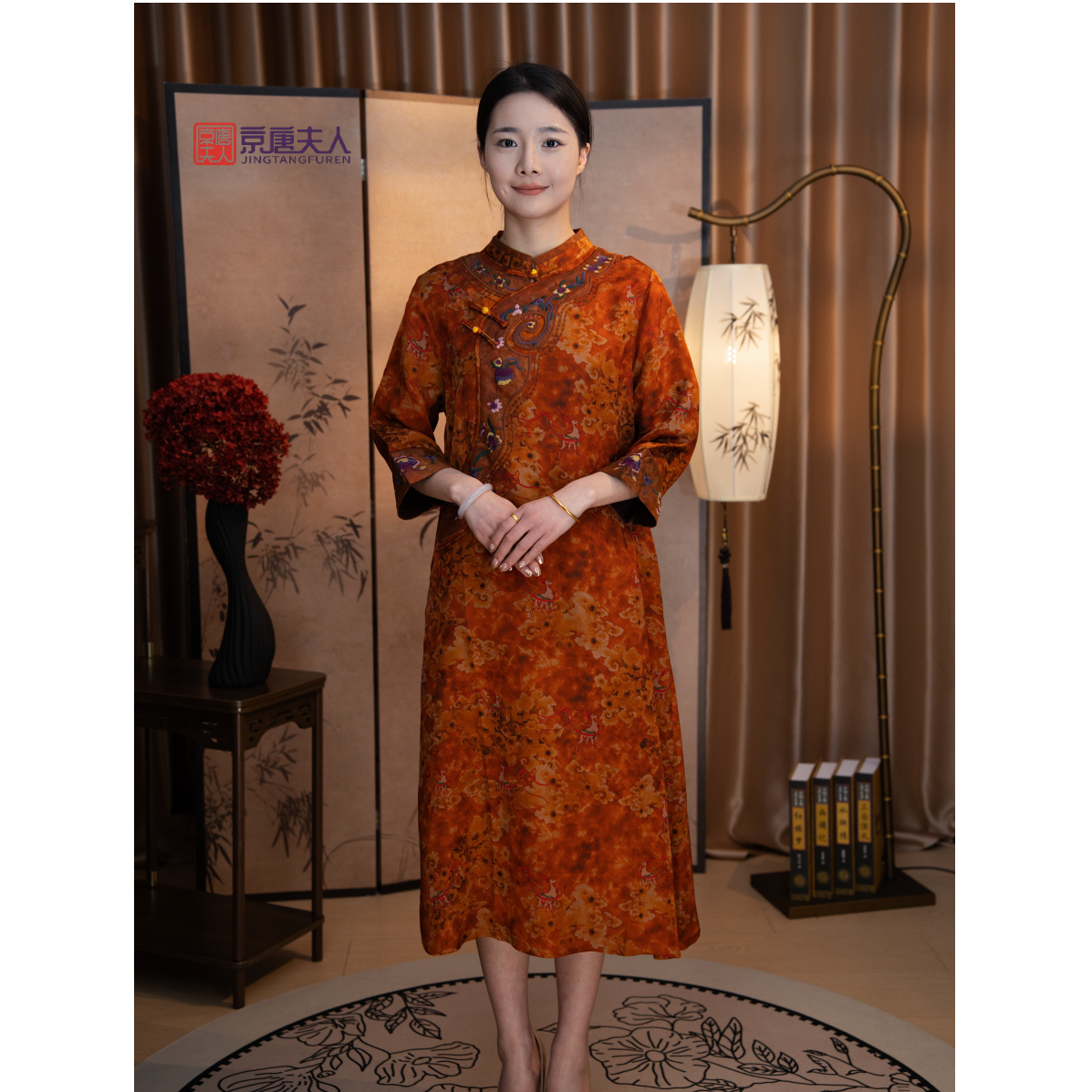 【京唐夫人·绯云】新中式国风夏季新款立领女装连衣裙