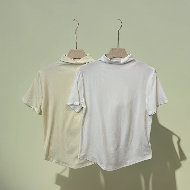 005半高领T恤女款气质显瘦时尚百搭舒适修身纯色简约T恤