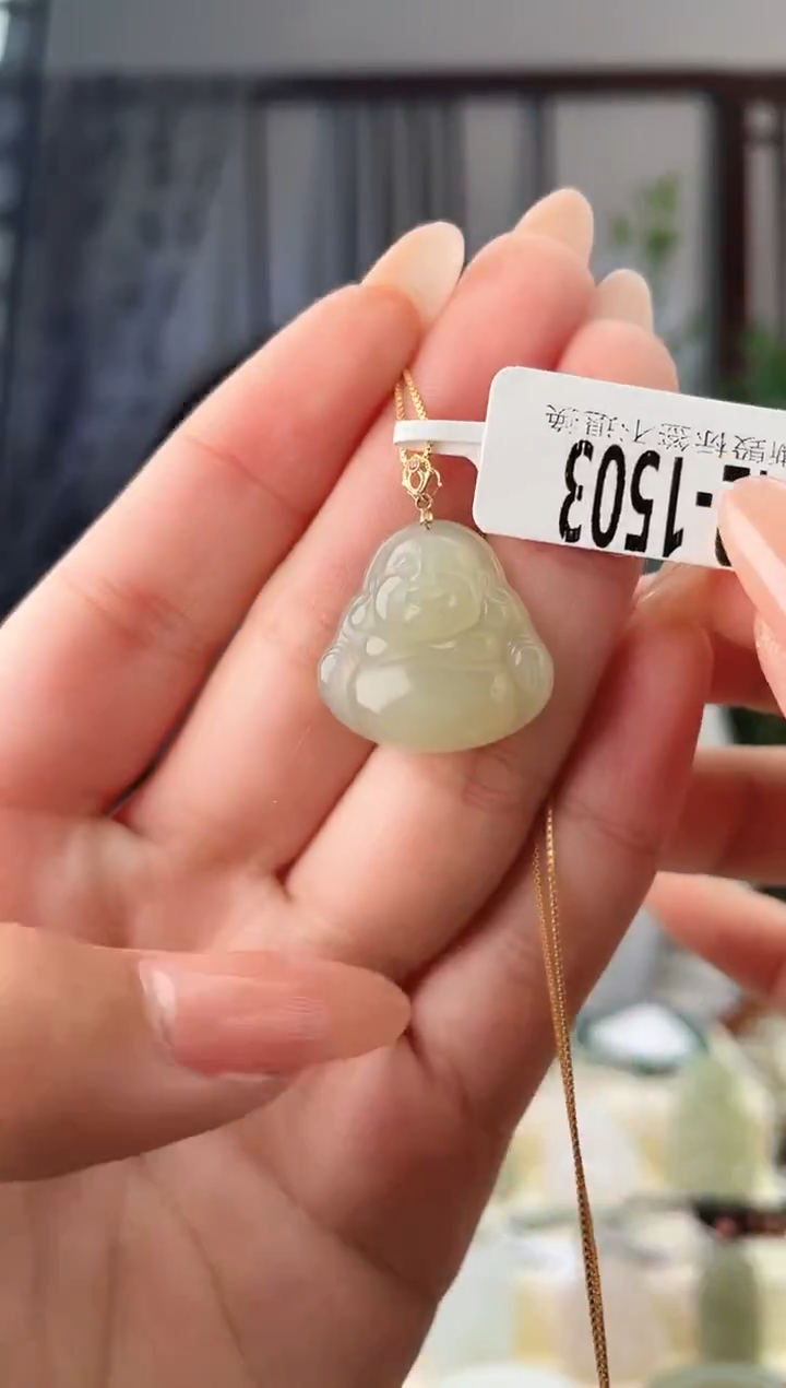 颈饰18K金镶嵌和田玉佛公 1503 赠链