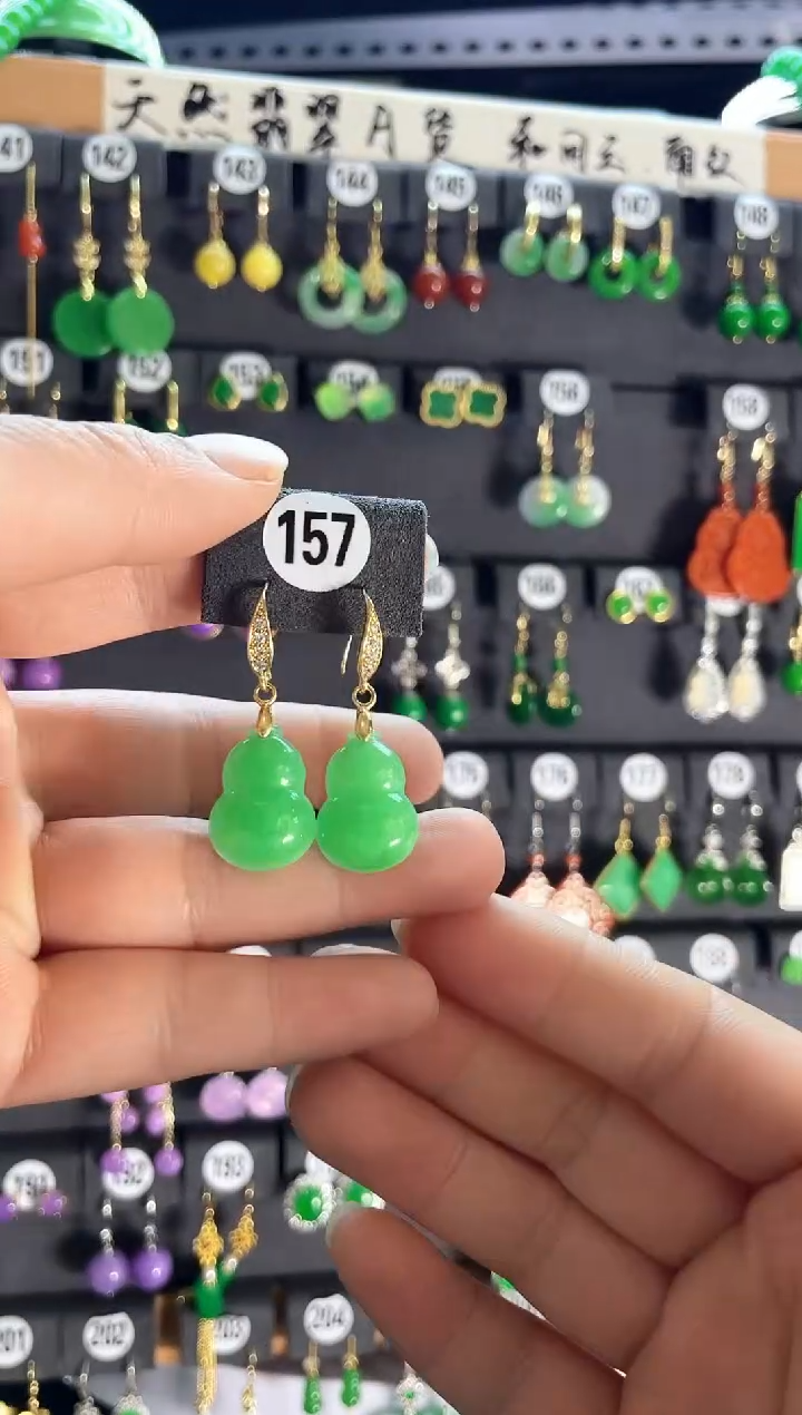 【闪购商品】翡翠耳饰银S925镶嵌老157...