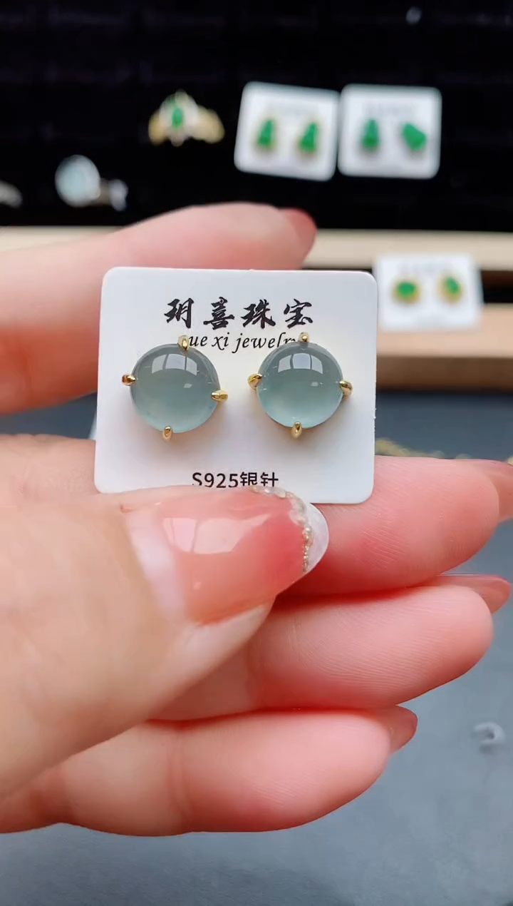 【闪购商品】翡翠耳饰银S925镶嵌12121