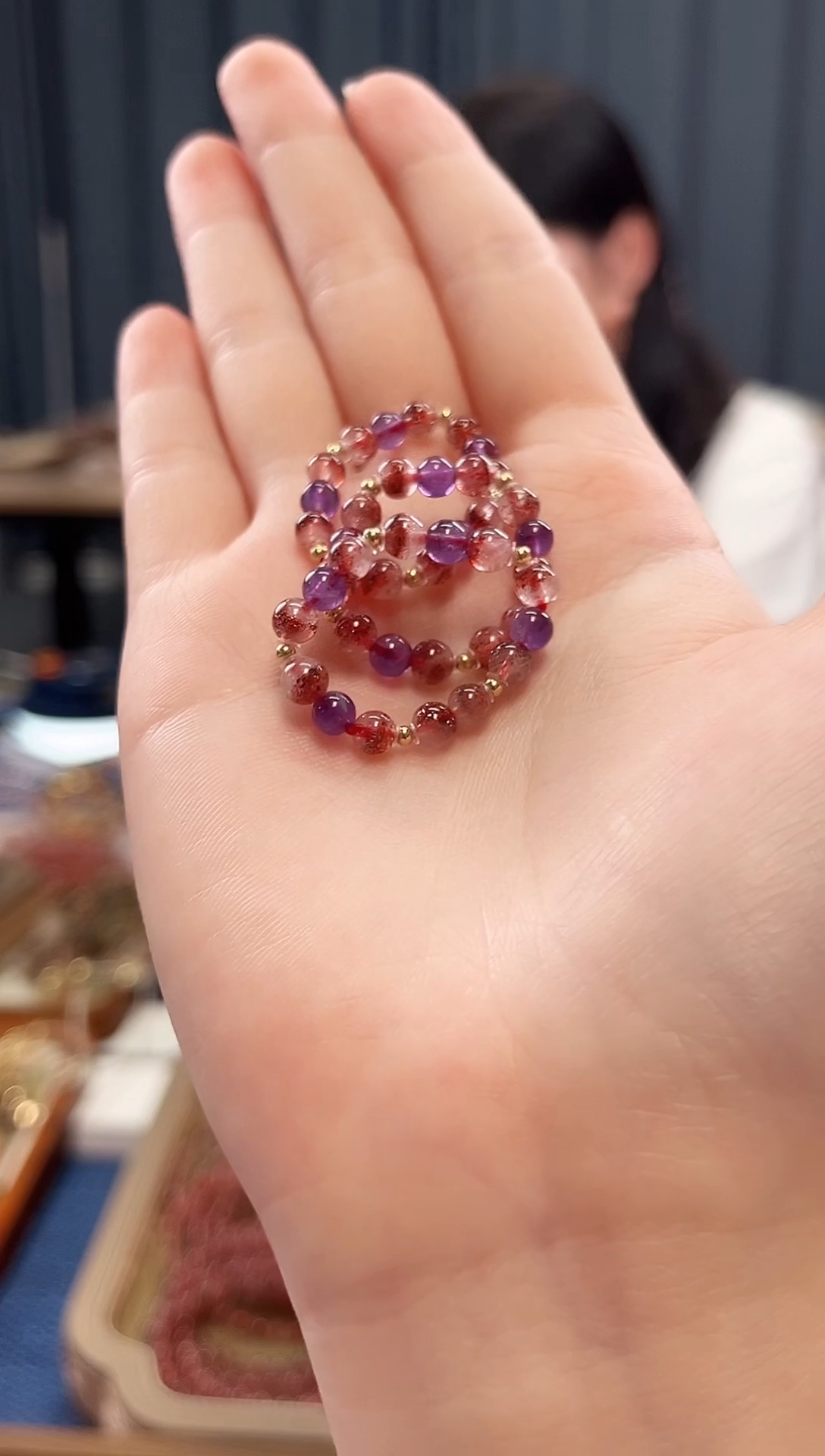 未镶嵌手串水晶金草莓超七戒圈4mm【多样性发一】