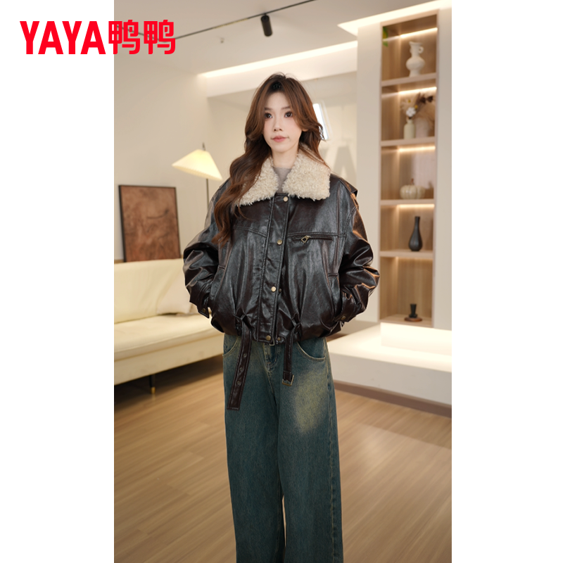 YAYA/鸭鸭2025年新款毛毛领短款厚款秋冬韩系保暖时尚显瘦