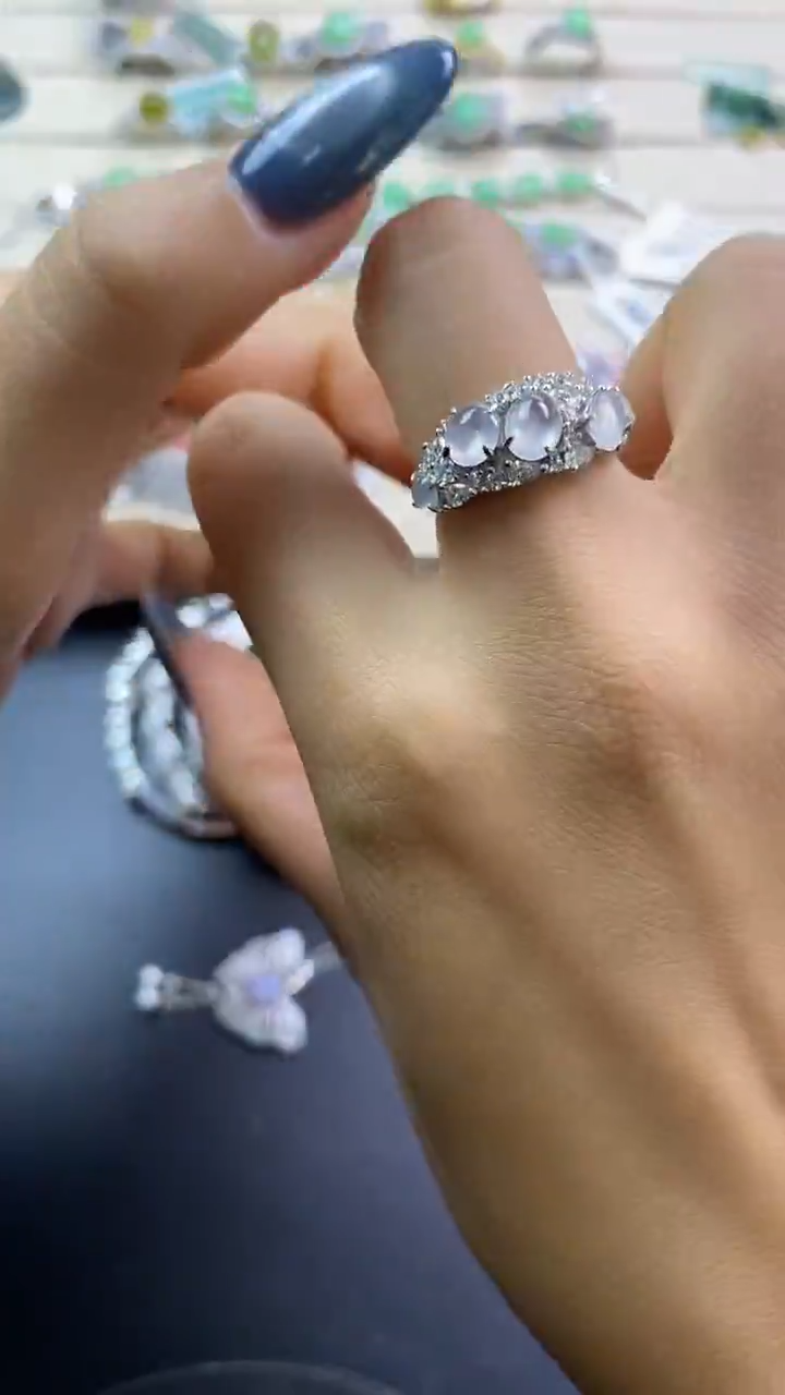 银S925镶嵌戒指翡翠翡翠 蛋面 银S925镶嵌