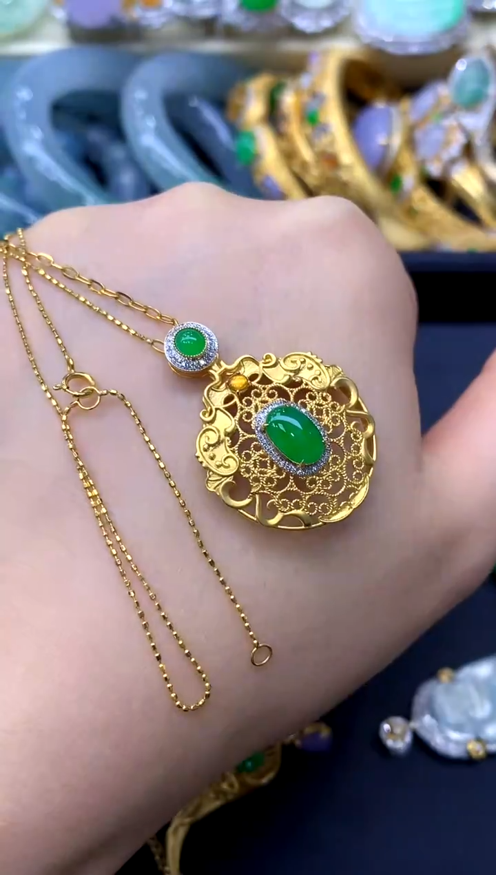 颈饰18K金镶嵌翡翠544-中国好珍宝