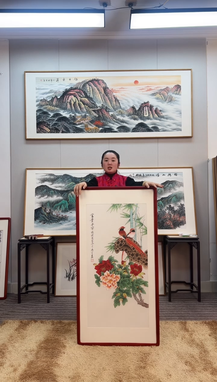 国画手绘工笔牡丹123*63尺寸