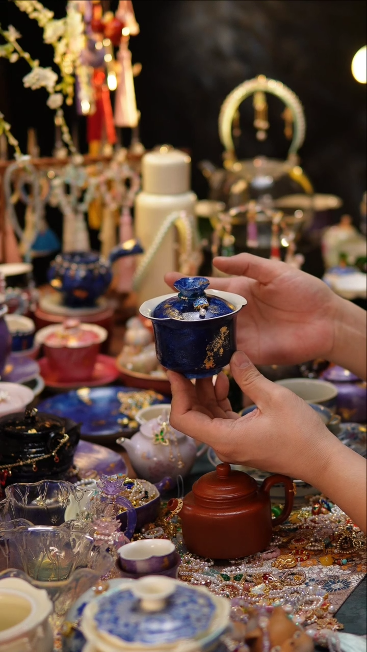 【闪购商品】盖碗蓝色大漆盖碗+提溜