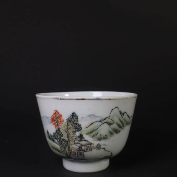 13:民国粉彩山水人物故事诗文杯