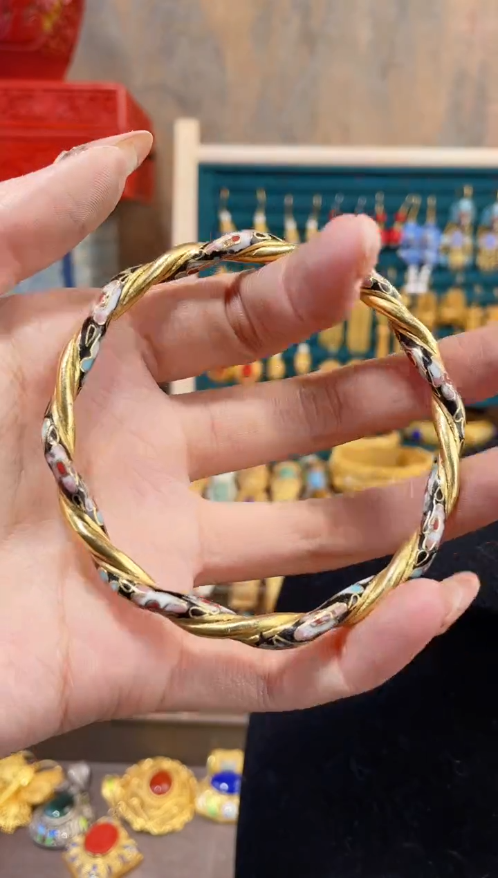 【闪购商品】非遗景泰蓝镯子麻花黑色