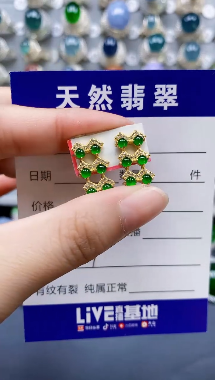 翡翠银S925镶嵌耳饰0361