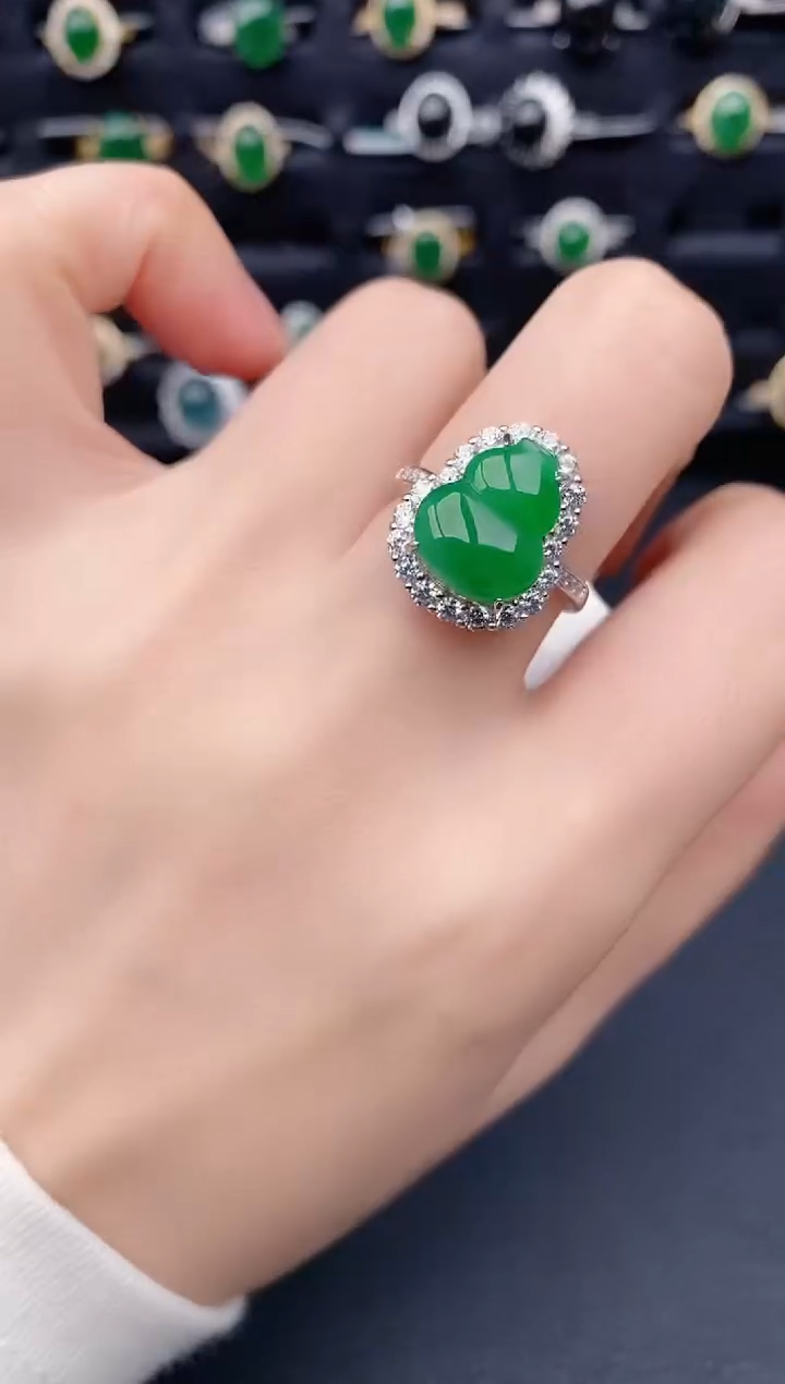 银S925镶嵌戒指翡翠天然a货翡翠276