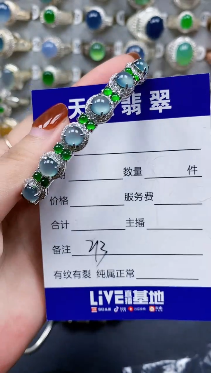 翡翠手镯银S925镶嵌213