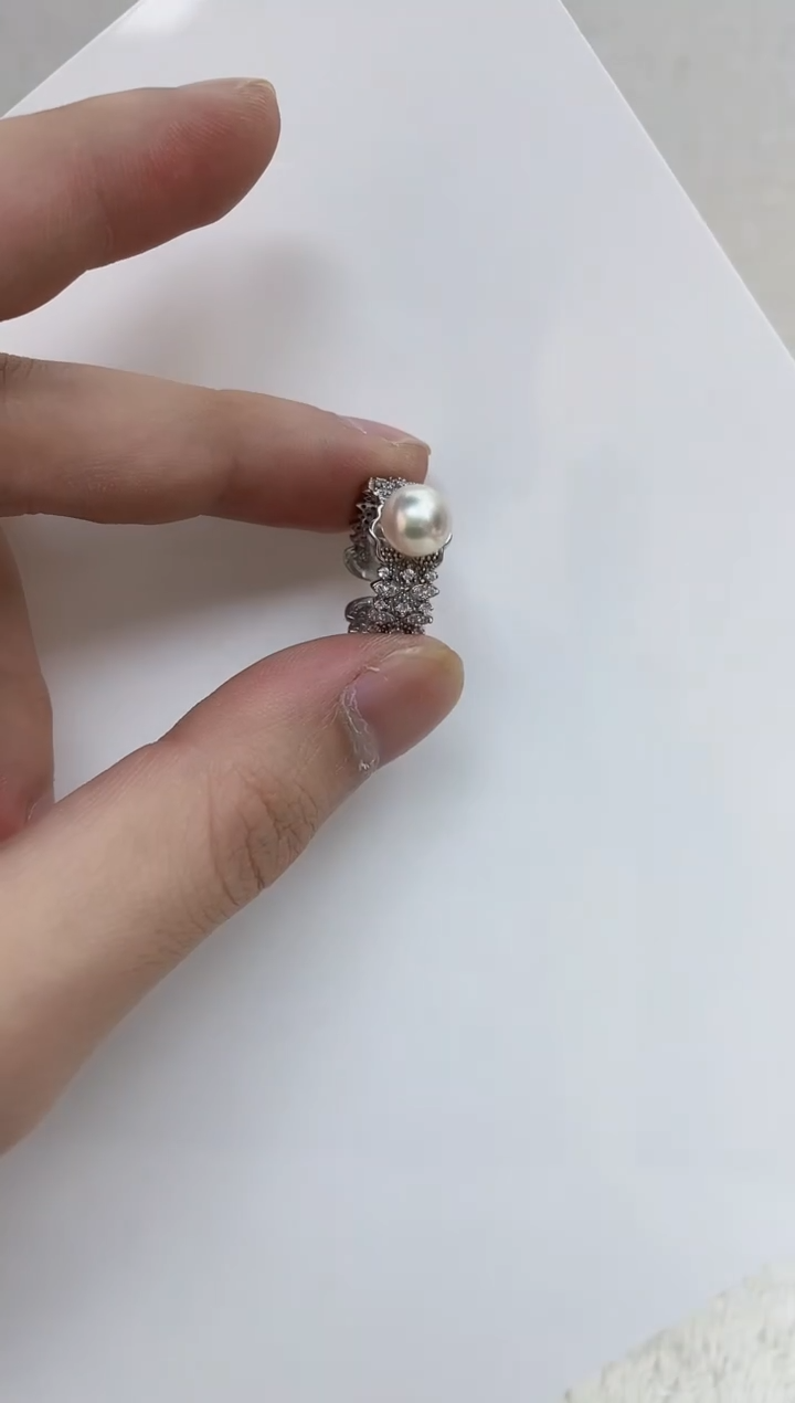 银S925镶嵌海水珍珠戒指  
