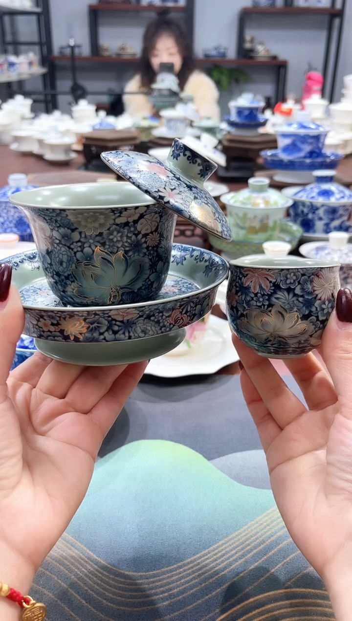 【闪购商品】繁花似锦大底盖碗+2杯