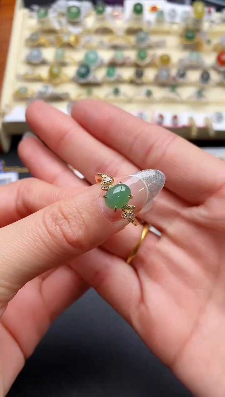 【闪购商品】翡翠戒指银S925镶嵌55555555+5