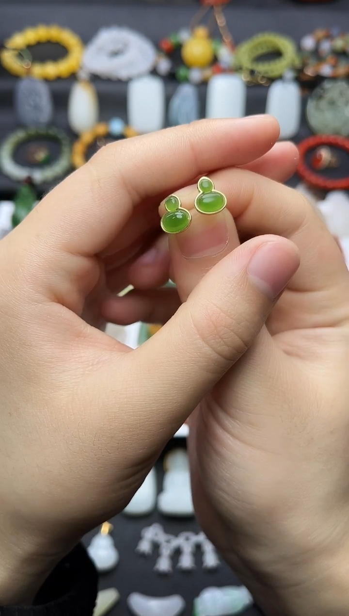 银S925镶嵌和田玉耳饰葫芦耳钉06