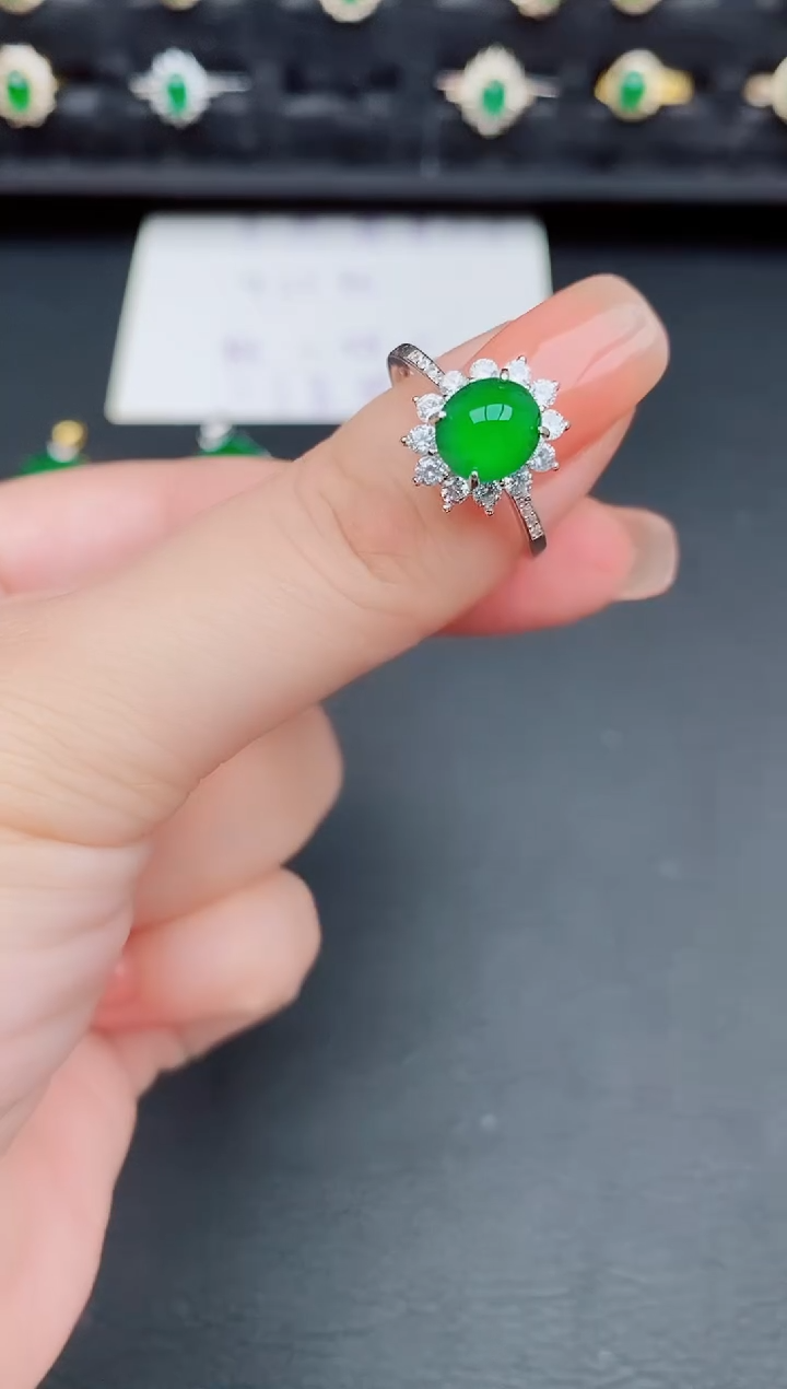 翡翠戒指银S925镶嵌天然a货翡翠53
