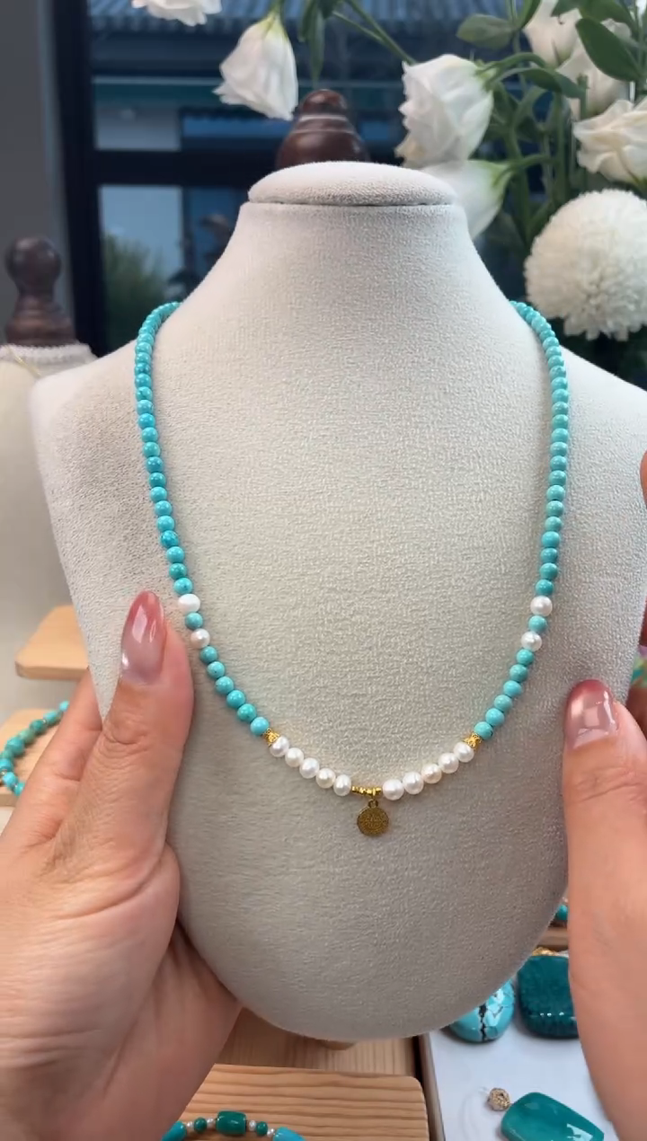 18K金镶嵌绿松石项链1