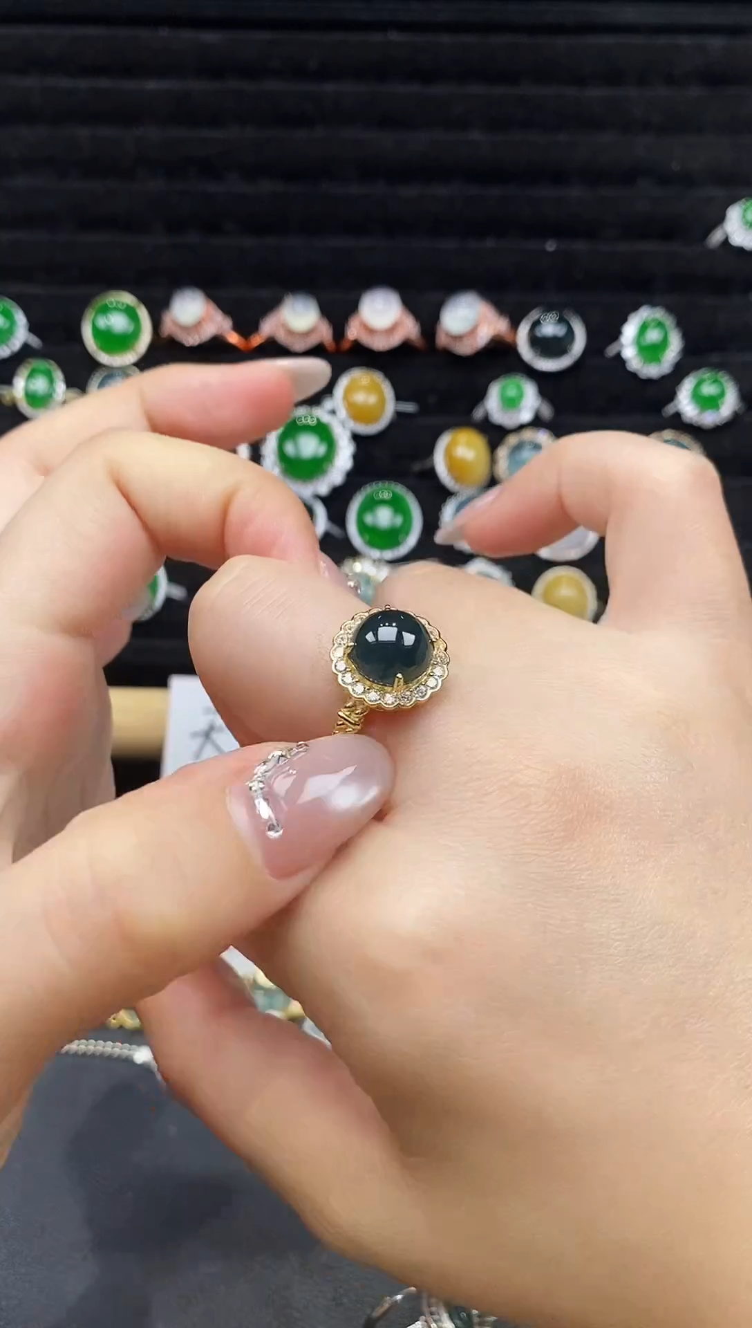 银S925镶嵌戒指翡翠1