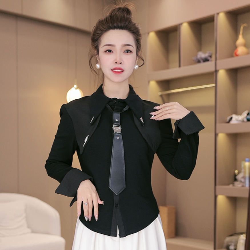 【橙子定制】设计感小众修身假两件拼接时尚显瘦T恤#2636