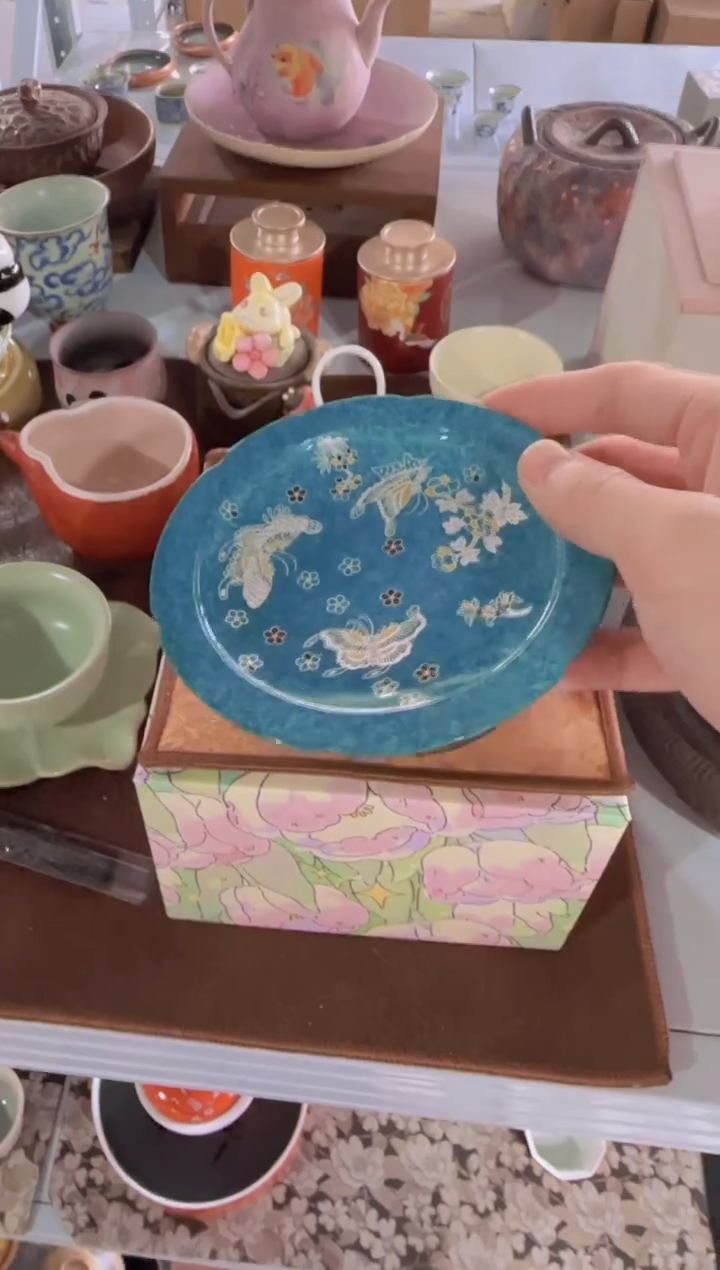其他茶器撒蓝蝴蝶高足壶承
