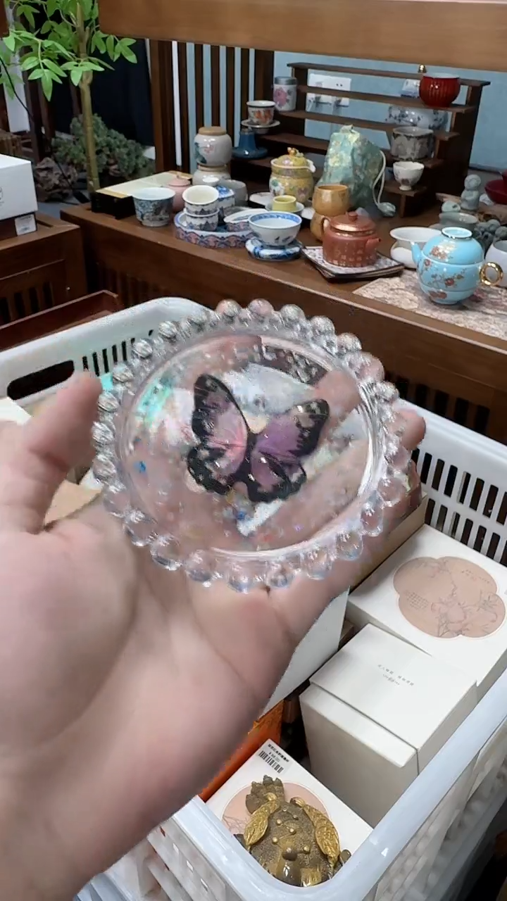 茶具茶具茶具水晶蝴蝶杯垫