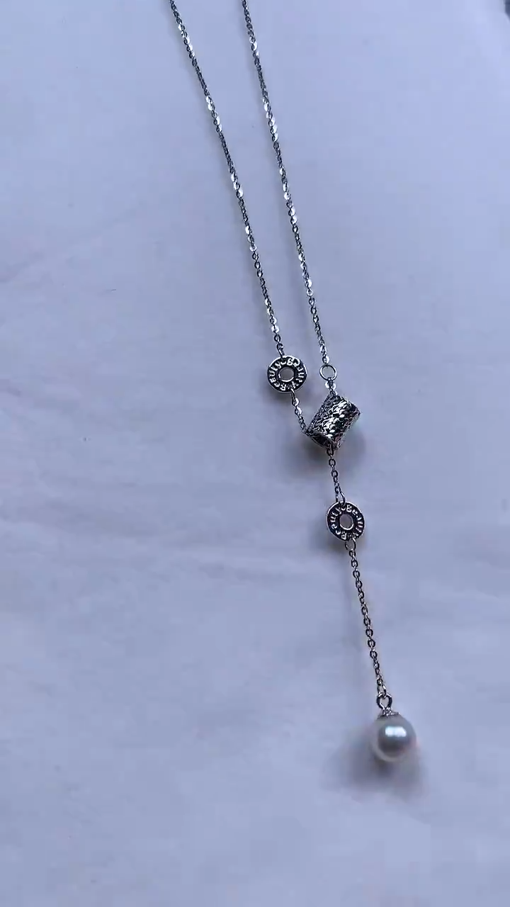 【闪购商品】海水珍珠项链银S925镶嵌小蛮腰款珍珠套链