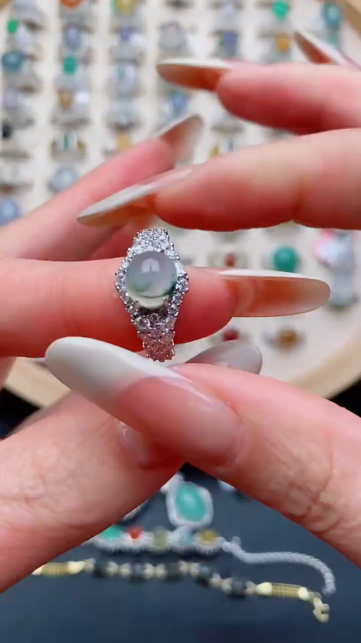 银S925镶嵌戒指翡翠...