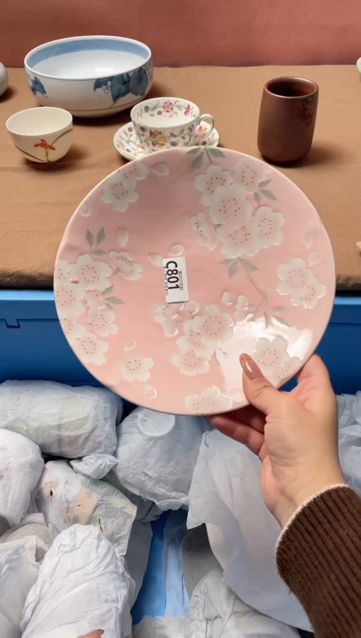 瓷片有古窑全粉色樱花盘801