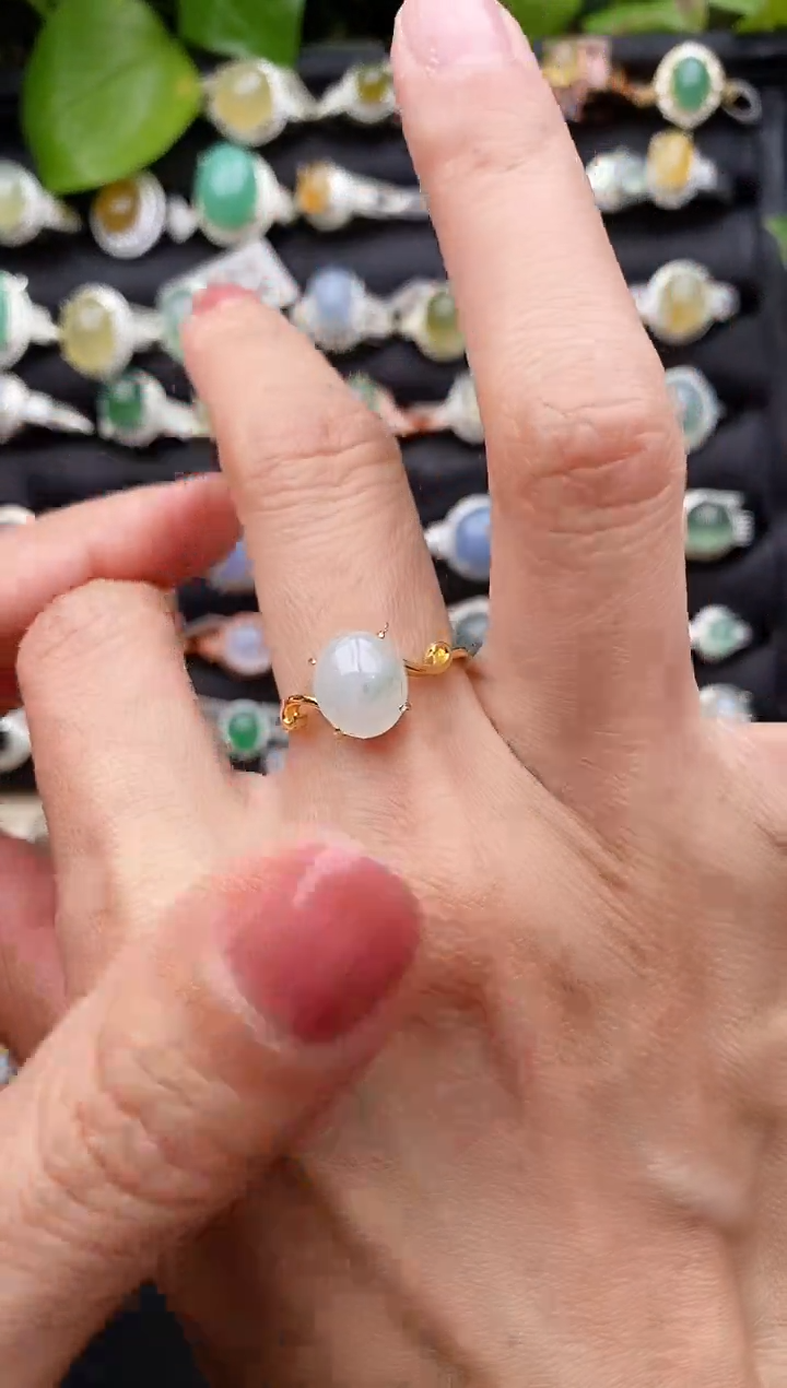 【闪购商品】翡翠戒指银S925镶嵌缅甸天然A货翡翠77  3-4