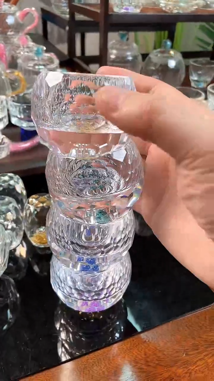 【闪购商品】玺宴水晶球形茶碗紫罗兰绿松石蓝钻金箔