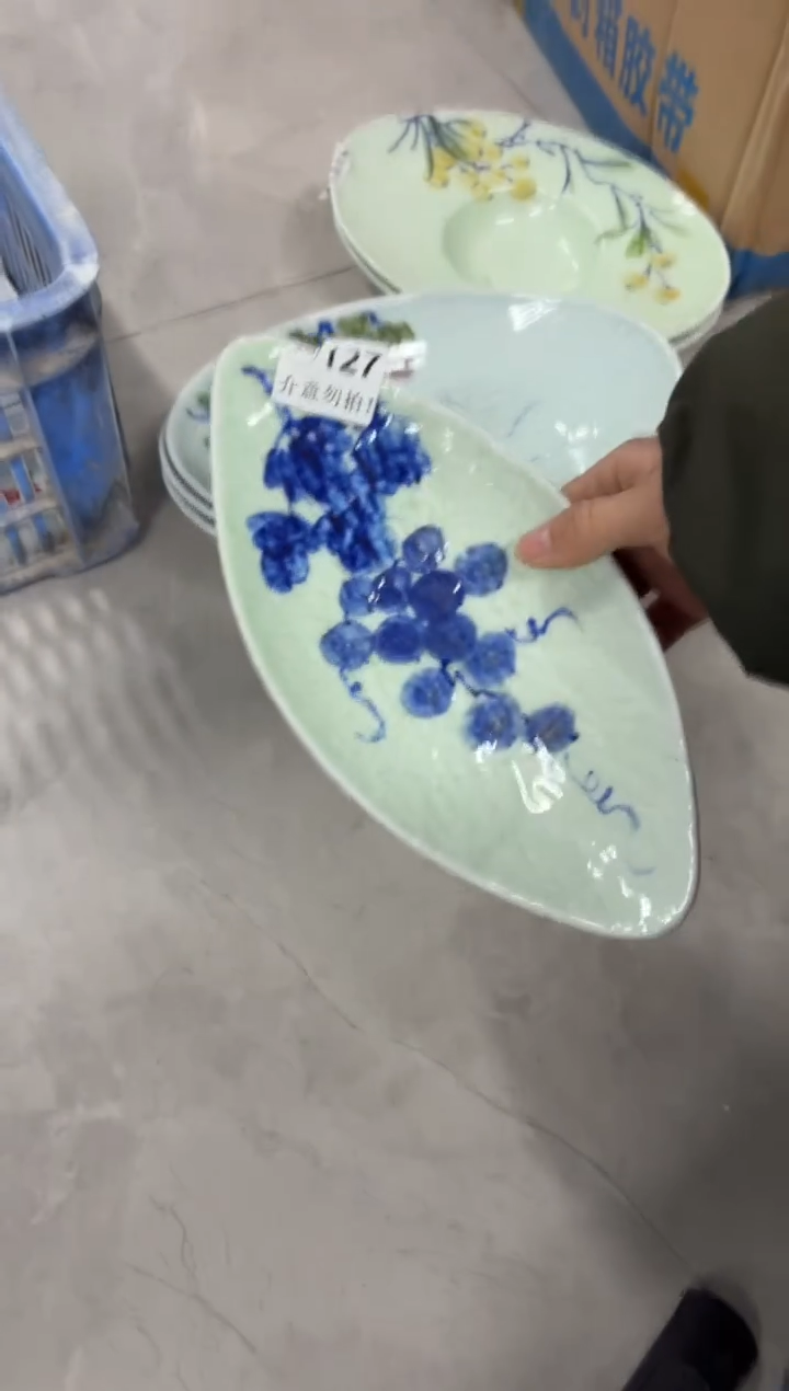 景德镇高温陶瓷食品级手绘釉中彩-柳叶盘（福利款）