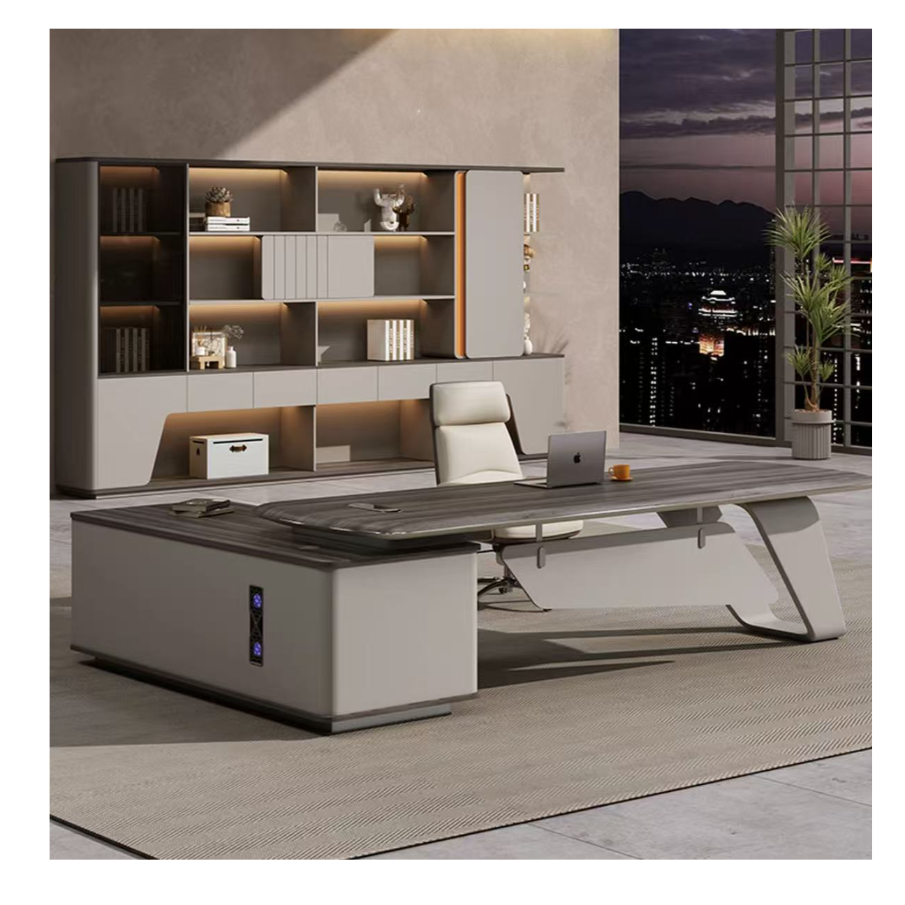 品希贝董事长总裁办公室桌椅组合高级吸塑老板桌办公桌会议桌