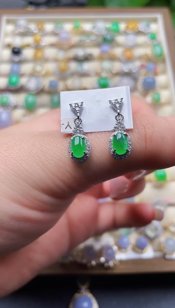 银S925镶嵌翡翠耳饰88