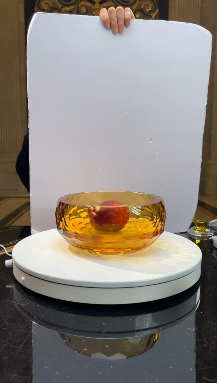 【闪购商品】摆件茶金色钻石切割大号果碗