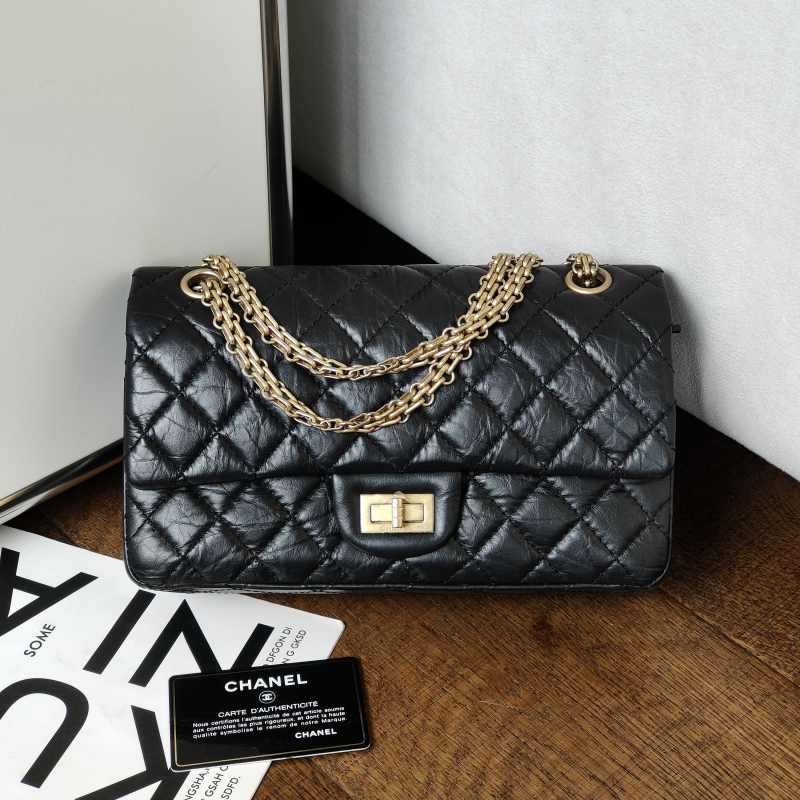 95新 Chanel/香奈儿 【24期免息】黑金牛皮2.55小号单肩包 52129