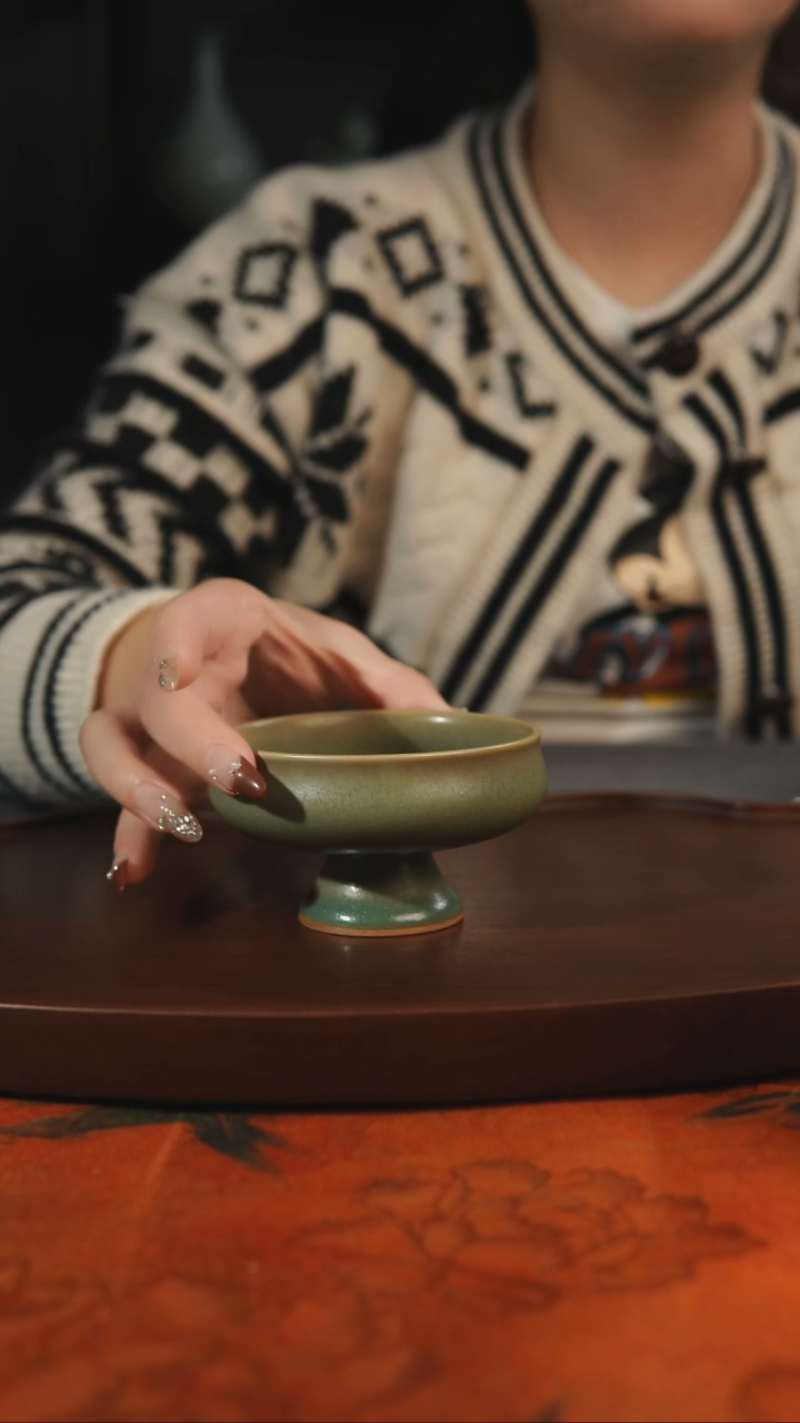 杯子高足普洱 柴烧 汝州原产地原矿仿古老釉